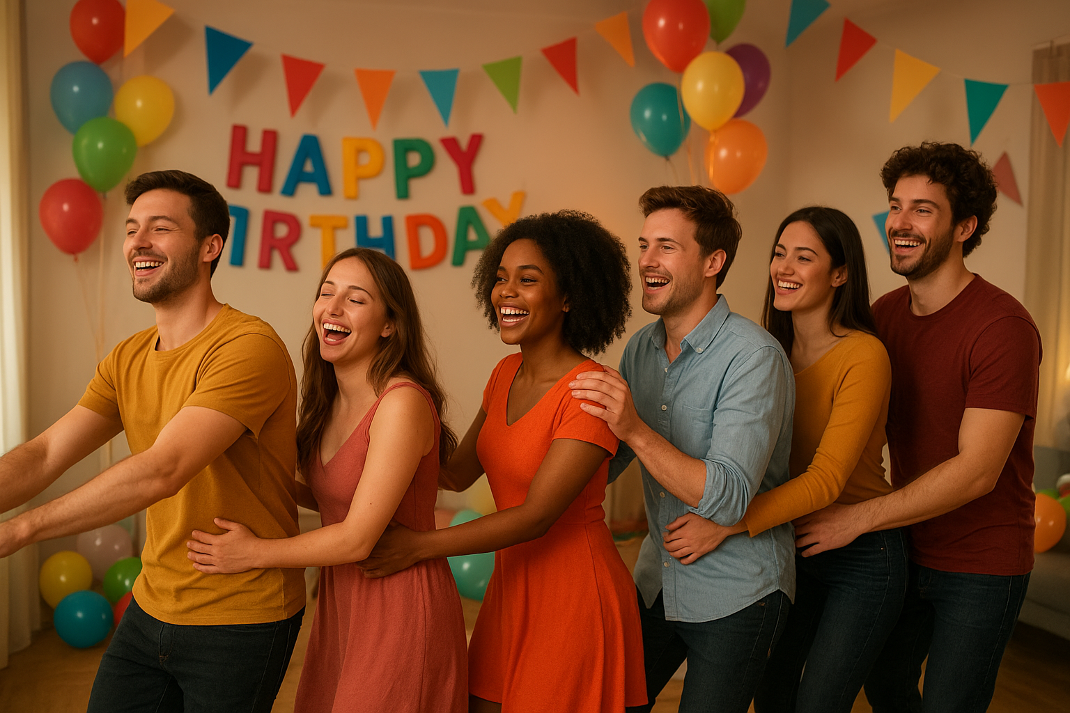 gente dançando em fila indiana em festas de aniversário