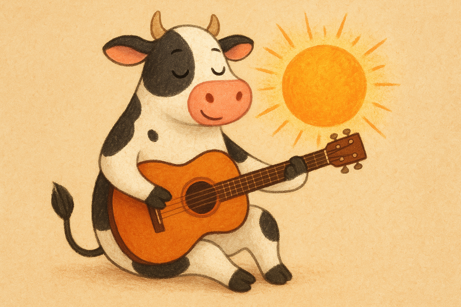 vaca que toca para-caçar um sol com um violão