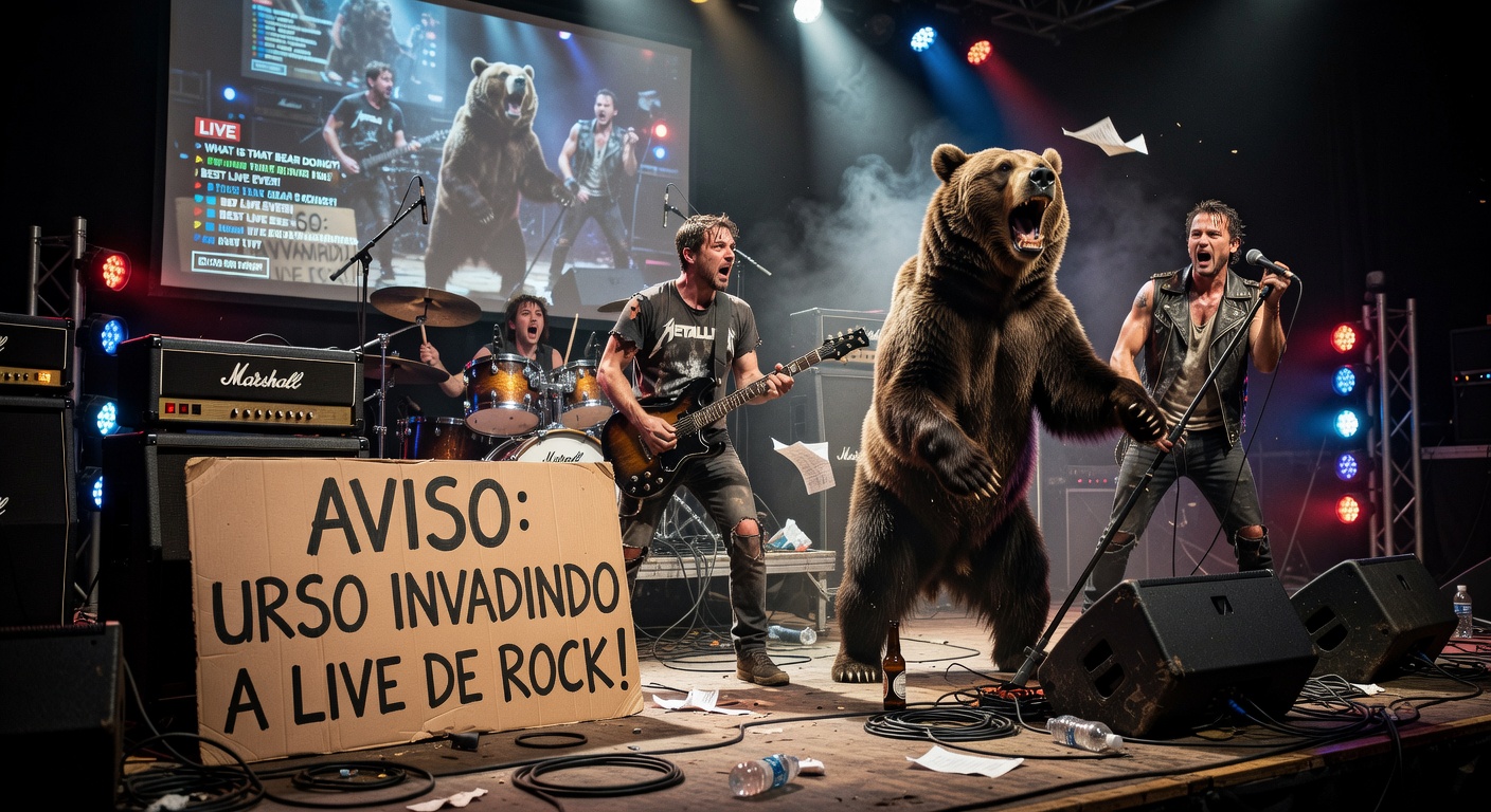 aviso para um urso que invade uma live de rock