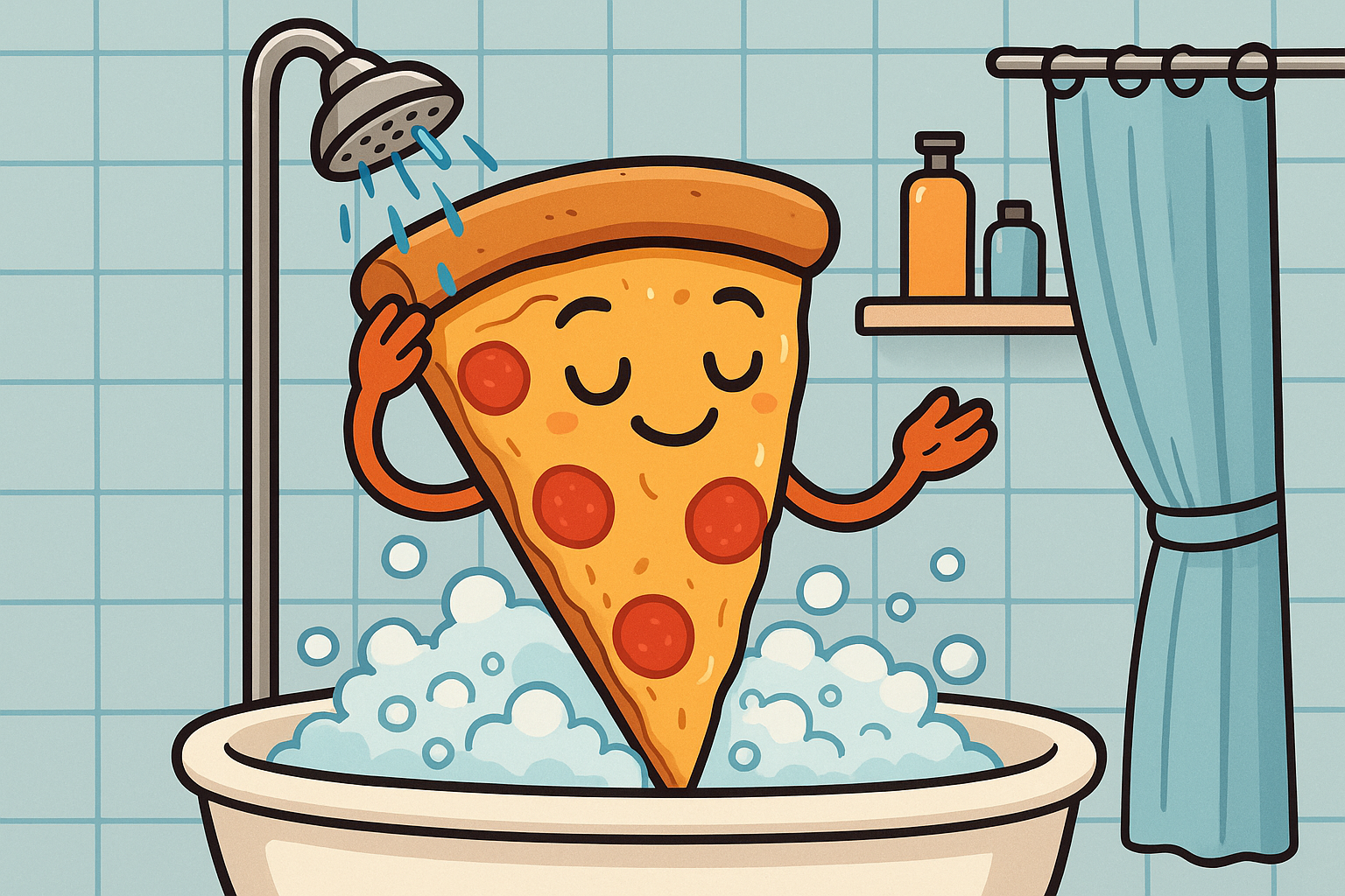 pizza tomando banho