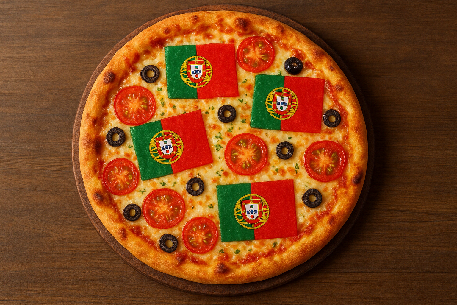 pizza portuguesa (literalmente uma pizza feita de bandeiras de portugal)