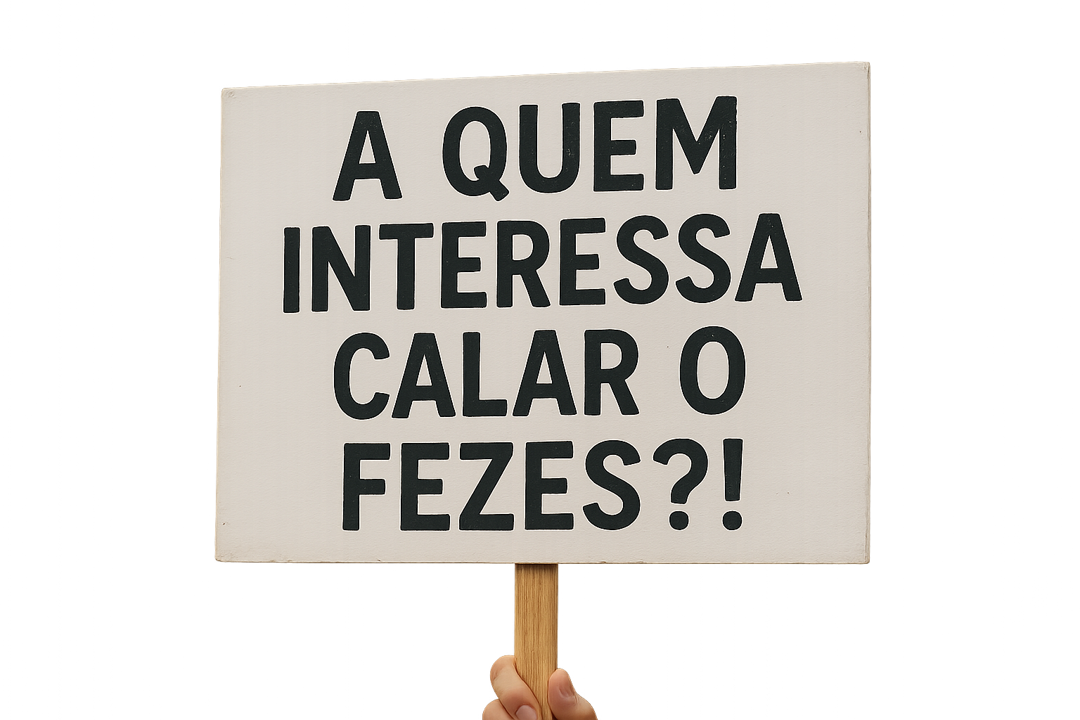 placa escrito "a quem interessa calar o Fezes?!"