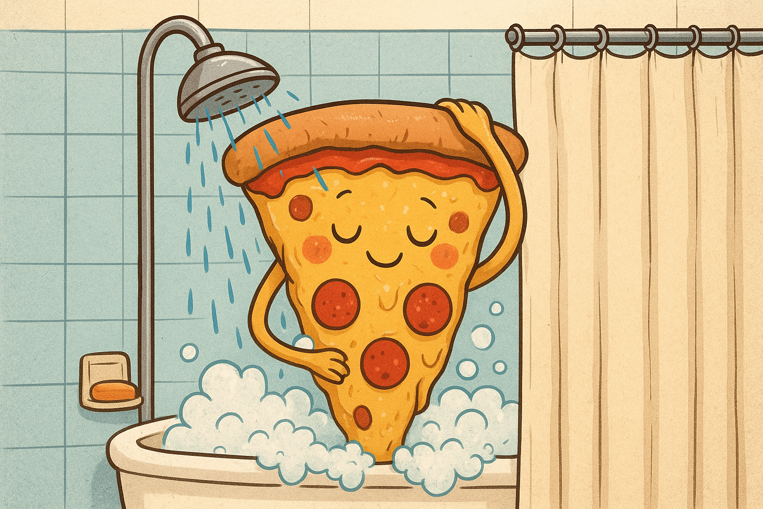 pizza tomando banho