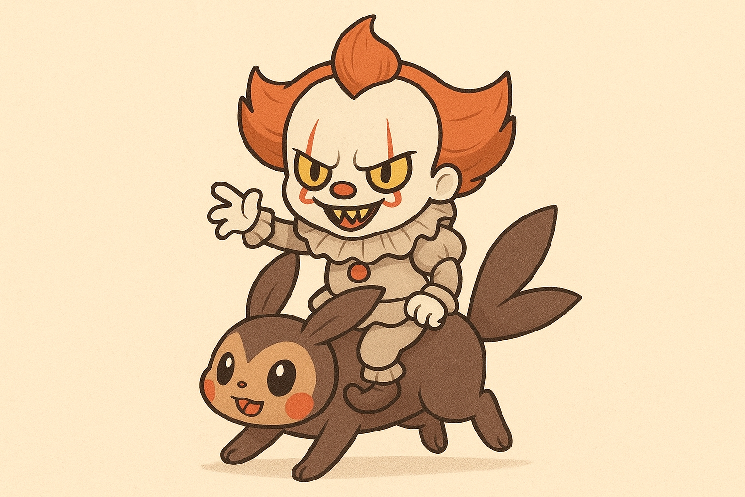 pennywise vesão pokemon andando em um pokemon versão labubu